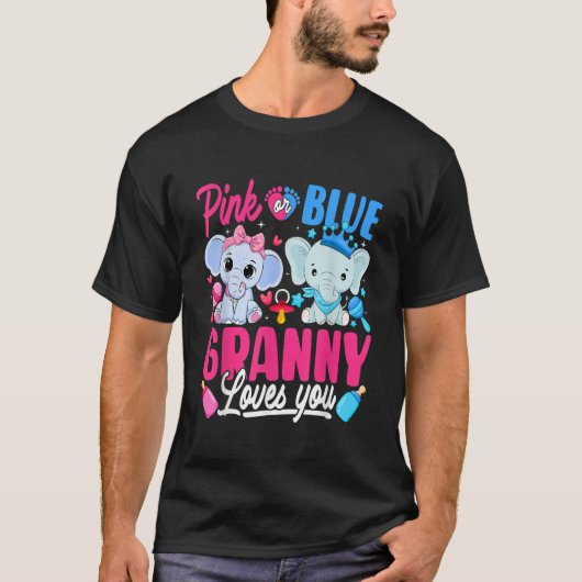 Pink Or Blue Granny Loves You Gender Reveal Elepha T-Shirt (Vorderseite)