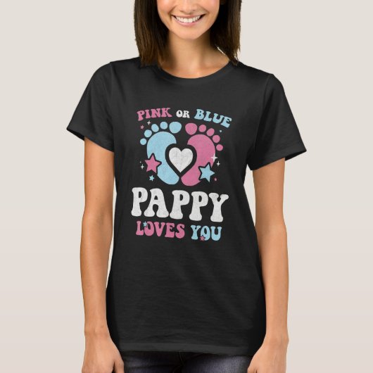 Pink Or Blue Pappy Loves You Groovy Gender Reveal T-Shirt (Vorderseite)