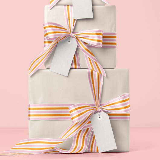 Pink Orange and Cream Narrow Stripes Satinband