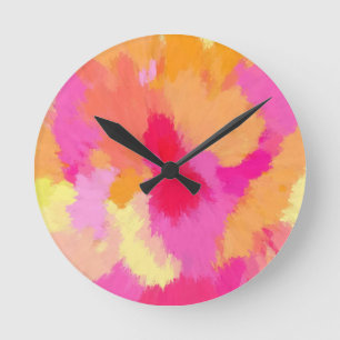Pink, Orange and Yellow Watercolors Runde Wanduhr
