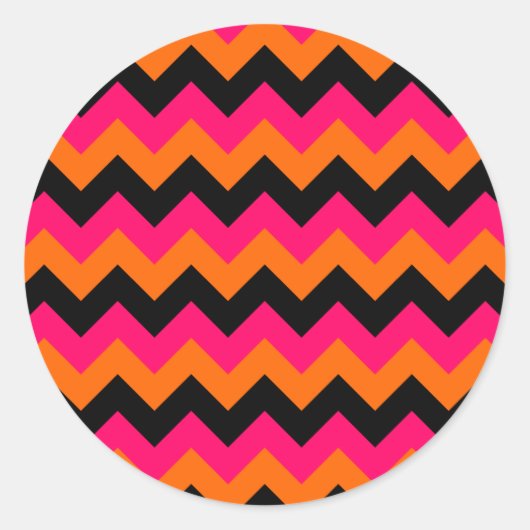 Pink Orange Black Zigzag Runder Aufkleber (Vorderseite)