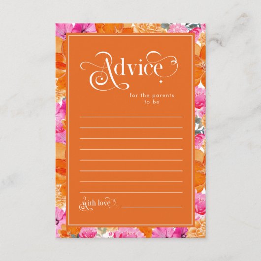 Pink & Orange Bloral Baby Dusche Eltern Hinweiskarte (Vorderseite)