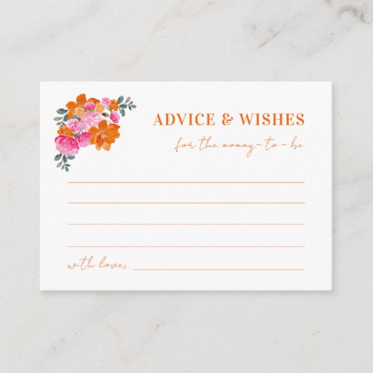 Pink Orange Blumendusche und Wünsche Begleitkarte (Vorderseite)