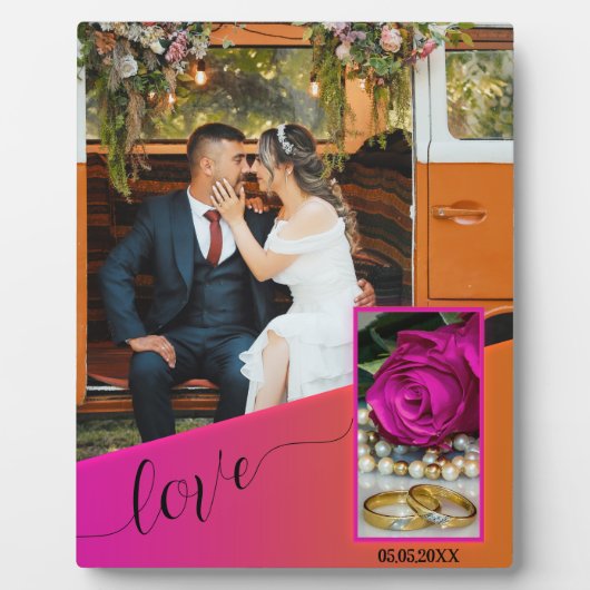 Pink Orange Boho Hippie Wedding Foto Plaque Fotoplatte (Vorderseite)