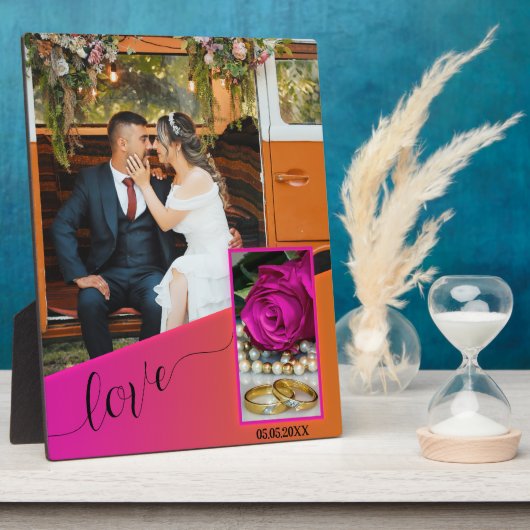 Pink Orange Boho Hippie Wedding Foto Plaque Fotoplatte (Seite)