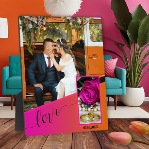 Pink Orange Boho Hippie Wedding Foto Plaque Fotoplatte