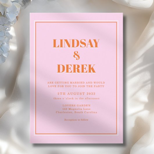 Pink Orange Bold Font Modern Wedding Einladung