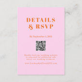 Pink Orange Bold Font QR Code Wedding RSVP Begleitkarte (Vorderseite)