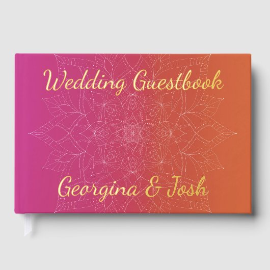 Pink & Orange Bright Ombre Mandala Wedding Gästebuch (Vorderseite)