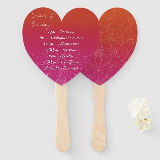 Pink & Orange Bright Ombre Mandala Wedding Program Fächer (Vorne und Hinten)