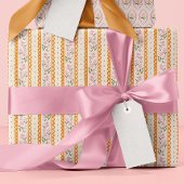 Pink Orange Dainty Floral Stripes Patterned Geschenkpapier