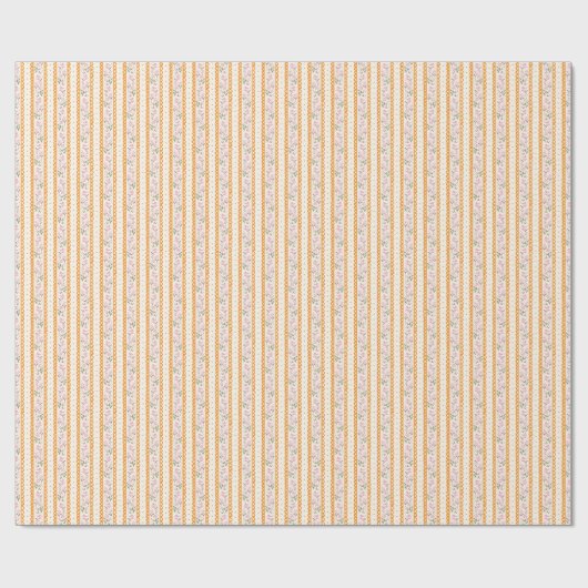 Pink Orange Dainty Floral Stripes Patterned Geschenkpapier (Flach)