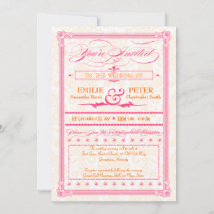 Pink & Orange Damask Poster Hochzeit & UAWG Einlad Einladung