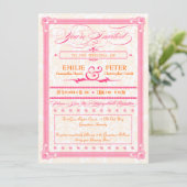 Pink & Orange Damask Poster-Style Hochzeit einlade Einladung (Stehend Vorderseite)