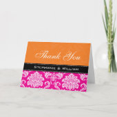 Pink Orange Damask Wedding Danke Karten (Vorderseite)