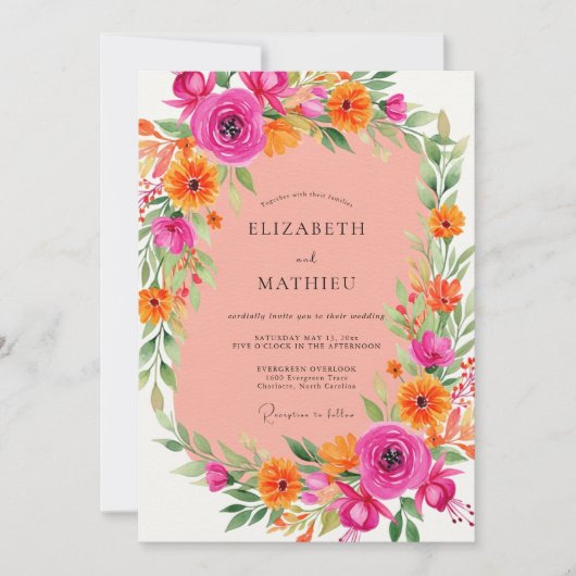 Pink Orange Energetic Summer Wedding Einladung (Vorderseite)