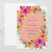 Pink Orange Energetic Summer Wedding Einladung (Vorne/Hinten)