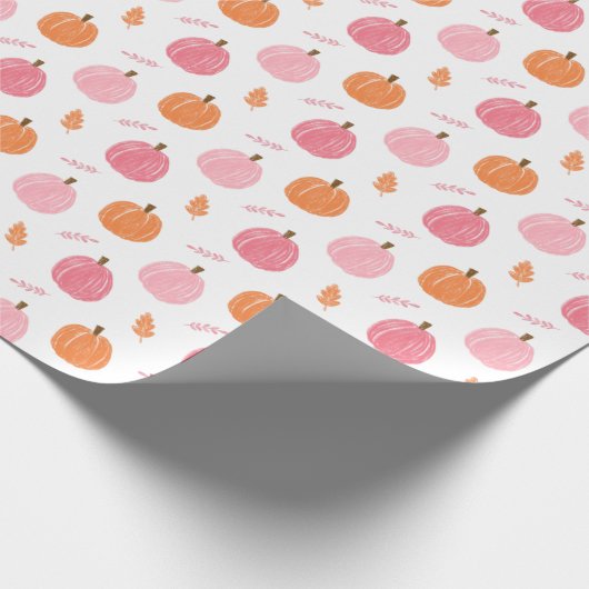 Pink Orange Fall Pumpkin Blätter Muster Geschenkpapier (Ecke)