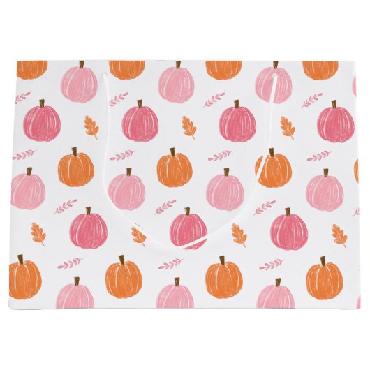 Pink Orange Fall Pumpkin Blätter Muster Große Geschenktüte (Vorderseite)