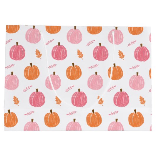 Pink Orange Fall Pumpkin Blätter Muster Große Geschenktüte (Rückseite)