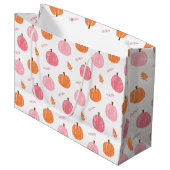 Pink Orange Fall Pumpkin Blätter Muster Große Geschenktüte (Vorderseite Schrägansicht)