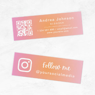 Pink Orange Farbverlauf Folge mir Social Media QR  Mini Visitenkarte