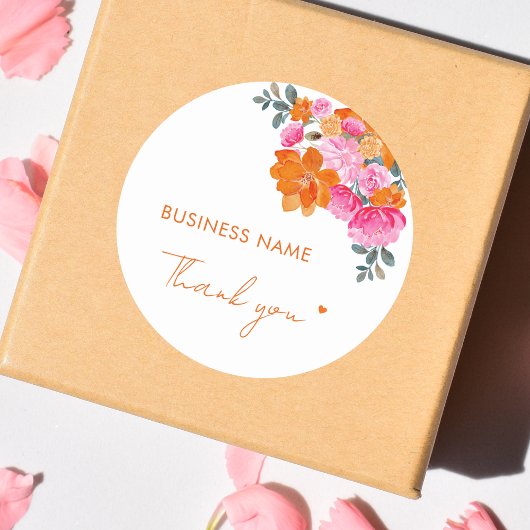 Pink Orange Floral Herz Kleines Unternehmen Vielen Runder Aufkleber