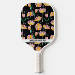 Pink Orange Floral Pattern Add Custom Text Name Pickleball Schläger