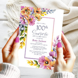 Pink Orange Floral Überraschung 100. Geburtstagspa Einladung