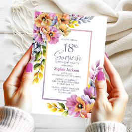 Pink Orange Floral Überraschung 18. Geburtstagspar Einladung