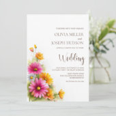 Pink Orange Floral Wedding Einladung (Stehend Vorderseite)