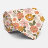 Pink & Orange Flower Garden Pattern Krawatte (Gerollt)