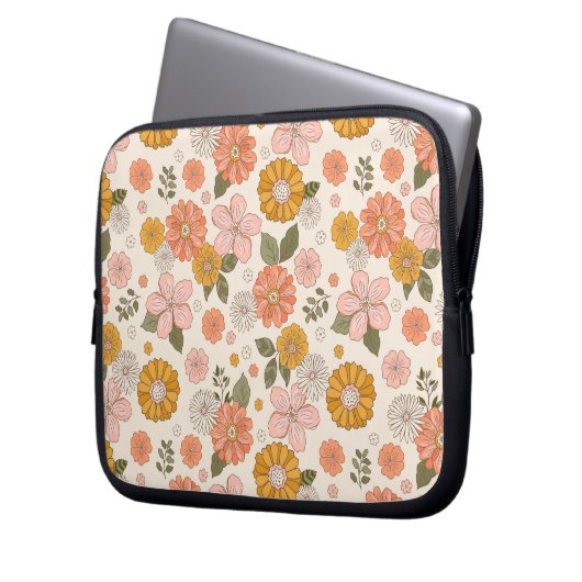 Pink & Orange Flower Garden Pattern Laptopschutzhülle (Vorderseite Links)
