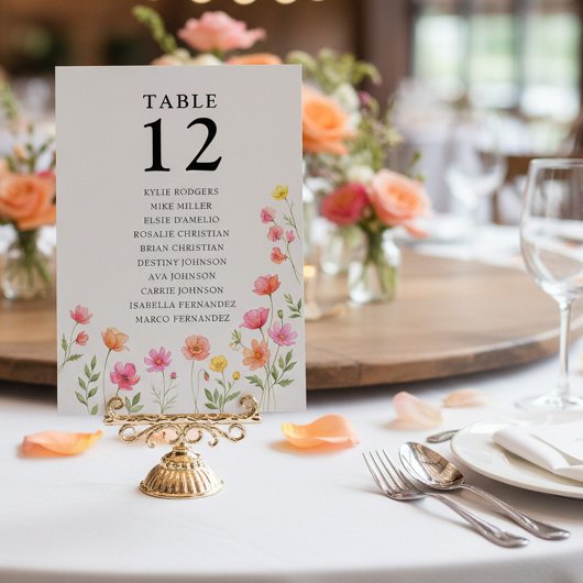 Pink Orange Flower Table Number Seating Chart Card Einladung