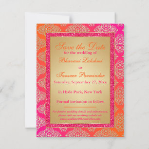 Pink, Orange, Gold FALSCHER Glitter Save the Date Einladung