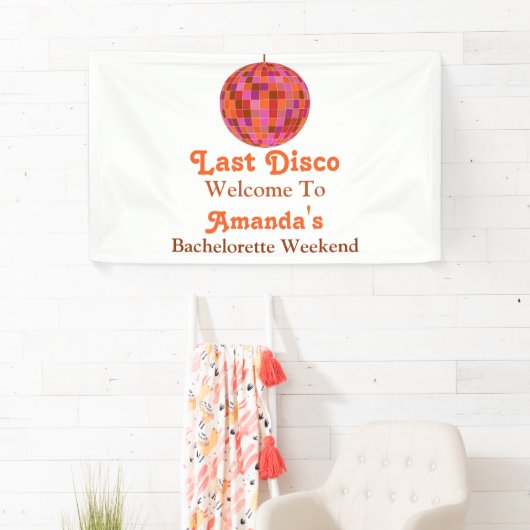 Pink Orange Groovy Letzte Disko Bachelorette Herzl Banner (Insitu)