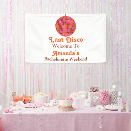 Pink Orange Groovy Letzte Disko Bachelorette Herzl Banner (Party)