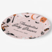 Pink Orange Halloween Kinderdusche Pappteller (Schrägansicht)