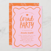 Pink Orange Hand Drawn Squiggle Graduation Party Einladung (Vorne/Hinten)