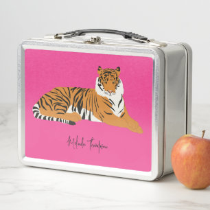 Pink Orange Jungle Safari Tiger Animal Trendy Metall Brotdose