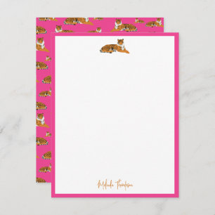 Pink Orange Jungle Tiger Script personalisieren Mitteilungskarte
