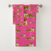 Pink Orange Jungle Tiger Tiermuster Badhandtuch Set (Insitu)