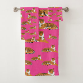 Pink Orange Jungle Tiger Tiermuster Badhandtuch Set