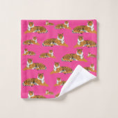 Pink Orange Jungle Tiger Tiermuster Badhandtuch Set (Waschlappen)