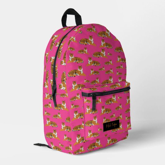 Pink Orange Jungle Tiger Tiermuster Bedruckter Rucksack (Rückseitige Ecke links)