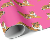 Pink Orange Jungle Tiger Tiermuster Geschenkpapier (Rolleneckpunkt)
