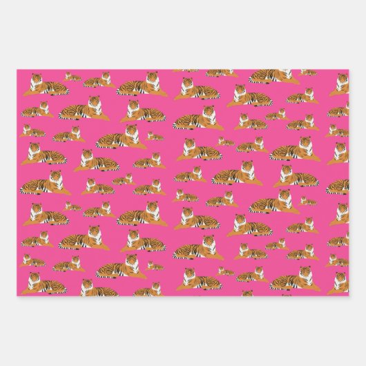 Pink Orange Jungle Tiger Tiermuster Geschenkpapier Set (Vorderseite 2)