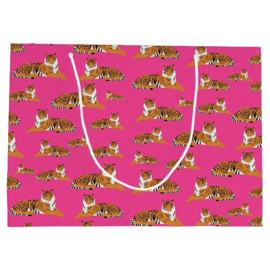Pink Orange Jungle Tiger Tiermuster Große Geschenktüte (Rückseite)