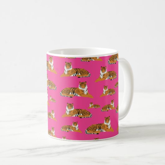 Pink Orange Jungle Tiger Tiermuster Kaffeetasse (VorderseiteRechts)