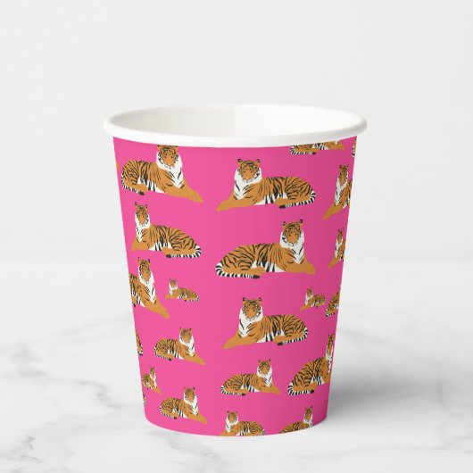 Pink Orange Jungle Tiger Tiermuster Pappbecher (Links)